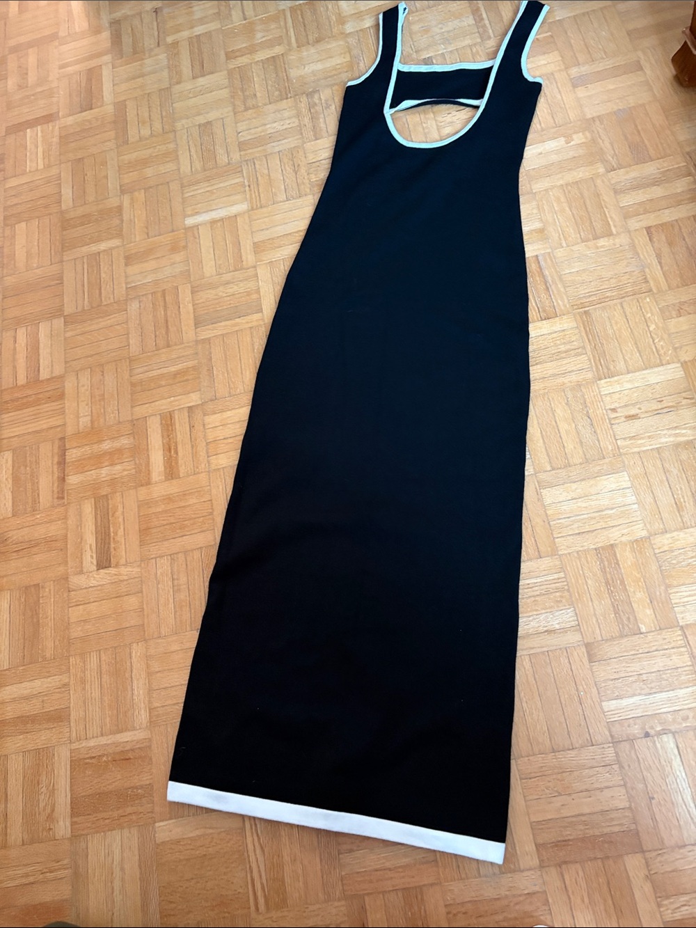 Peppermayo Scoop-Back Black Tank Maxi Dress with White Trim